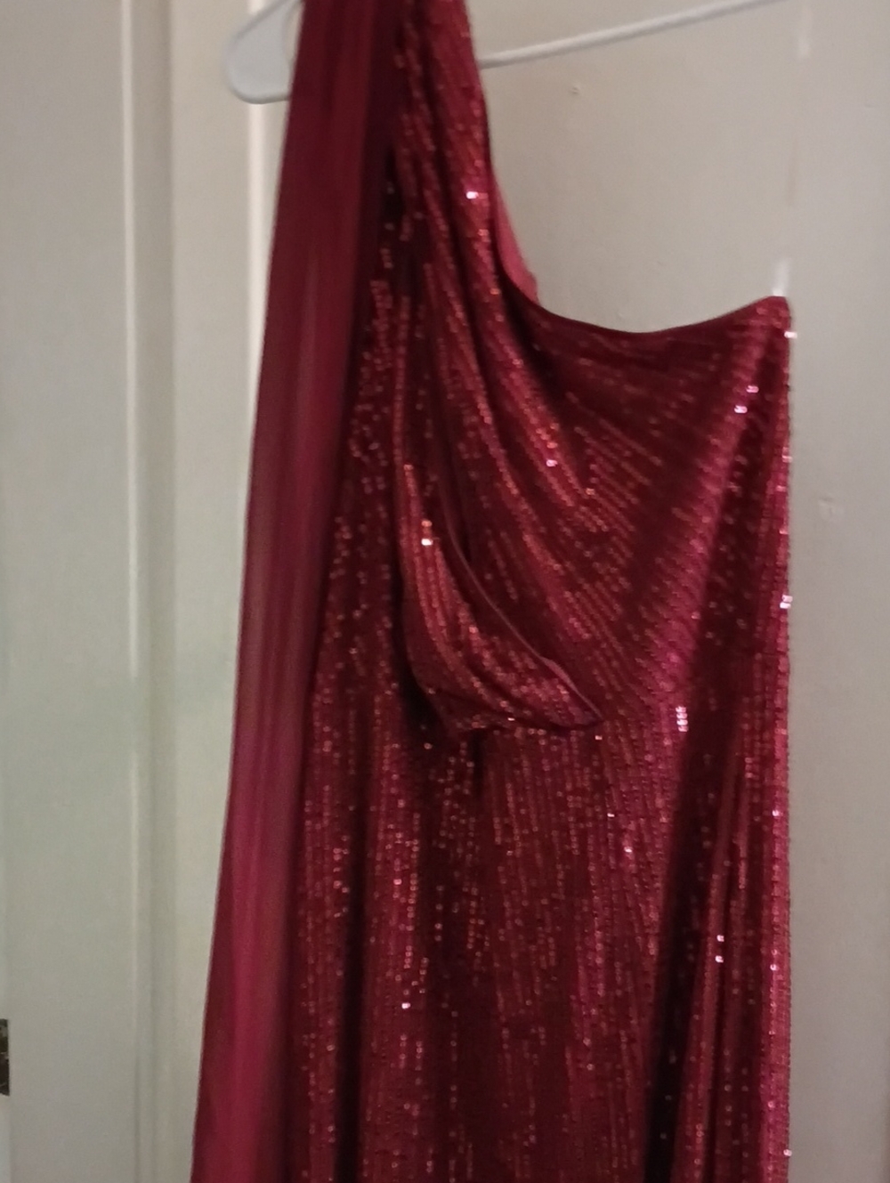 Red Sequin One-Shoulder Evening Dress